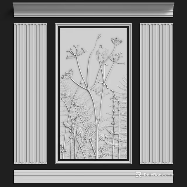 Decorative Wall Panel With Intricate Plant Relief And Vertical Stripe Accents 3d model 