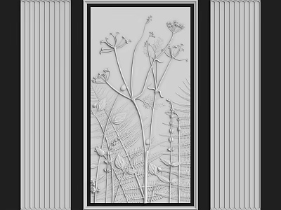 Decorative Wall Panel With Intricate Plant Relief And Vertical Stripe Accents 3d model