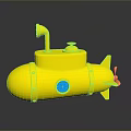 Yellow Plastic Toy Submarine With Round Blue Window Top Pipe And Tail Propeller