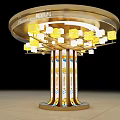 Jia Mei Technology Circular Display Stand Featuring Yellow Cubes And Pillar Design