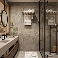Serene Hotel Guest Room With Wooden Ceiling Stone Wall And Tropical Plant Mural