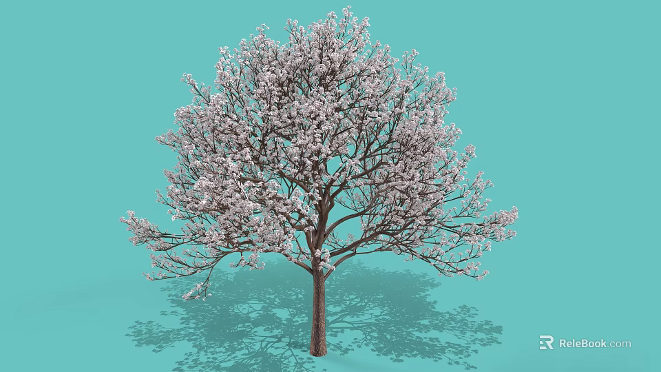 Vibrant Shrub With Pink Blossoms Against Light Blue Background And Shadow 3d model 