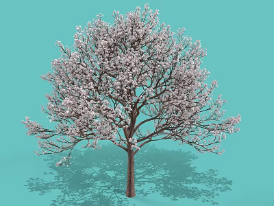 Vibrant Shrub With Pink Blossoms Against Light Blue Background And Shadow 3d model