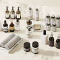 Minimalist Modern Daily Washing Essentials With Bottles Towels Soap And Marble Tray