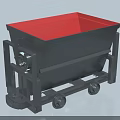 Industrial Hopper Cart Featuring Gray Body Red Interior And Wheel Frame