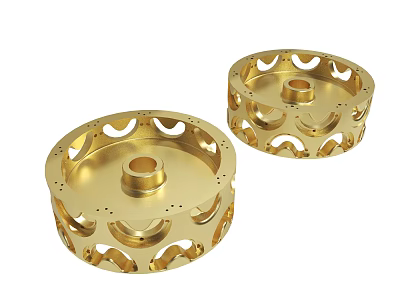 Two Golden Circular Hollowed Out Decorative Metal Pieces With Intricate Patterns 3d model
