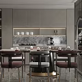 Modern Restaurant Interior With Dining Table Chairs Marble Counter And Lighting 3d model