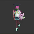 Long Pink Haired Game Character With Golden Halo School Uniform White Wings And Knee High Socks