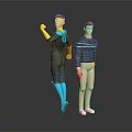 Two Game Movie Characters 3D Figure With Black Bodysuit Blue Details Navy Sweater Khaki Pants