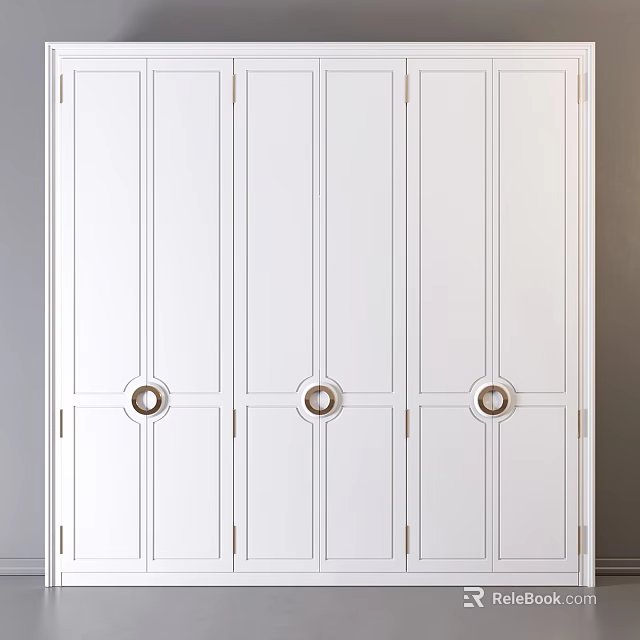 Elegant White Dresser With Circular Brass Handles And Modern Design 3d model 