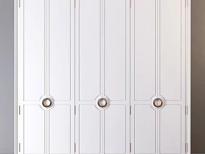 Elegant White Dresser With Circular Brass Handles And Modern Design 3d model