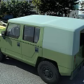Green Military Style Off Road Vehicle Exterior With Rugged Front Grille And Large Tires