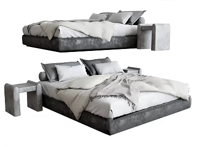 Nordic Style Double Bed Sheet Bed Pillow Carpet Sofa Stool Bedside Cabinet 3d model