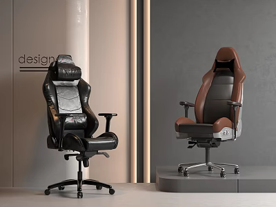 Modern Ergonomic Office Chairs In Black And Brown Leather For Design Studio 3d model