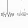 Modern Design Chandeliers With White Sphere Metal Frame And Transparent Textured Glass Globes