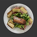 Crusty Bread Ham And Cheese Sandwich With Fresh Lettuce On White Plate
