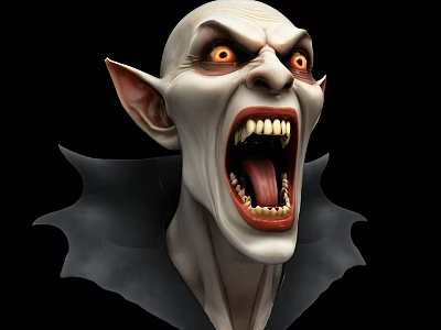 Game Movie Vampire Character With Pointed Ears Open Mouth Sharp Fangs Yellow Eyes Gray Cloak 3d model