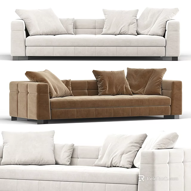 Multi Person Sofa In Beige And Brown Colors With Comfortable Pillows And Modern Design 3d model 