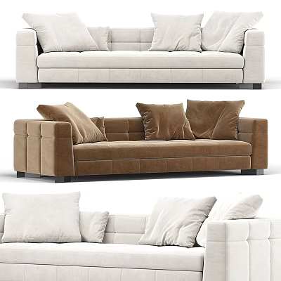 Multi Person Sofa In Beige And Brown Colors With Comfortable Pillows And Modern Design 3d model