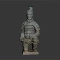 Ancient Terracotta Warrior Sculpture Carving With Kneeling Posture Detailed Armor And Green Head Decoration