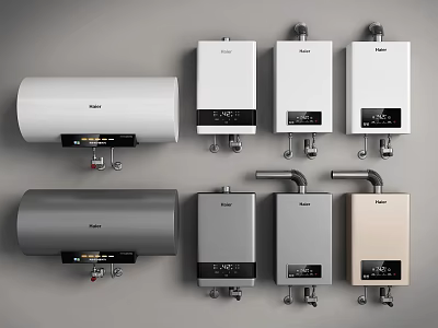 Various Styles Of Household Water Heaters With Modern Designs And Color Options 3d model