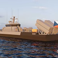 Missile Launcher Weapon System on Czech Military Ship Sailing Open Ocean Waters