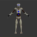 Futuristic Humanoid Robot With White And Blue Mechanical Body And Glowing Blue Circles