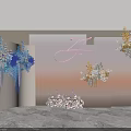 Floral Installation With Blue White Golden Pink Flowers Monogram ZL On Beige Walls Marble Floor