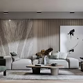 Elegant Modern Living Room Interior With Sofa Decorative Painting Floor Lamp And Area Rug