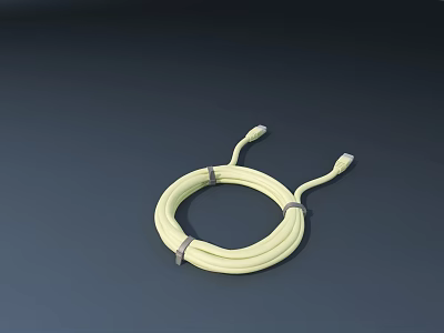 Flexible Yellow Coiled Cable With End Connectors On Dark Background Surface 3d model