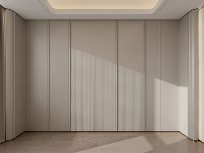 Modern Minimalist Bedroom Accent Wall With Linear Details And Soft Lighting 3d model