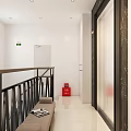 Modern Elevator Lobby Featuring White Walls Marble Accents Bench Magazines And Natural Light