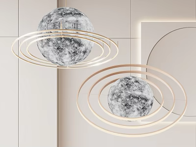Modern Minimalist Chandeliers With Moon Surface Texture And Golden Ring Decoration 3d model