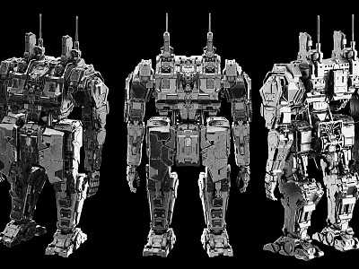 Intelligent Machines Three Different Futuristic Mechanical Armor Designs On Black Background 3d model