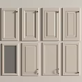 Eight Light Colored Cabinet Doors With Glass Panel In Two Rows Modern Design 3d model
