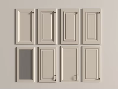 Eight Light Colored Cabinet Doors With Glass Panel In Two Rows Modern Design 3d model