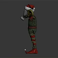 Green Skinned Fantasy Creature In Santa Hat With Elf Outfit Red Gloves Shoes Bandages Mask