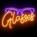 Illuminated Neon Glasses Sign Design With Glowing Outline And Black Background