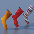 Soft Knitted Everyday Socks With Orange Red And Colorful Striped Patterns 3d model