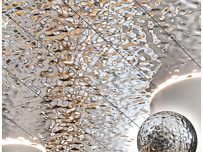 Luxurious Modern Ceiling Design With Metallic Reflective Texture And Water Drop Pattern 3d model