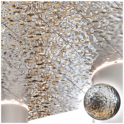 Luxurious Modern Ceiling Design With Metallic Reflective Texture And Water Drop Pattern 3d model