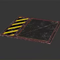 Industrial Metal Plate With Yellow Black Diagonal Stripes And Textured Gray Surface