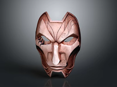 Copper Colored Decorative Mask With Intricate Carved Patterns For Home Decoration 3d model