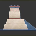 Cartoon Style Three Tiered Pyramid With Blue Dots Red Grid And Red Lines
