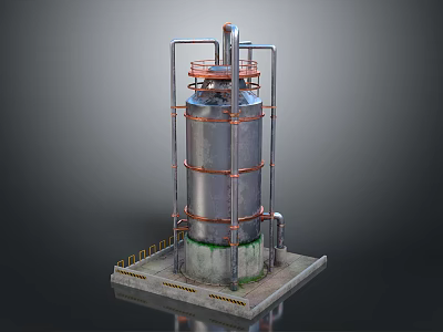 Large Industrial Metal Storage Tank With Vertical Pipes And Platform Foundation 3d model