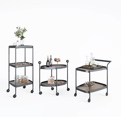 Commercial Equipment Rolling Serving Carts With Multiple Shelves For Hotel And Restaurant Use 3d model