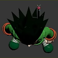 Anime Game Character With Black Spiky Hair Green Outfit Red Accents Green Shorts Green Boots