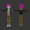3D Character With Red Hair Front Back View Black Jacket Gray Ripped Jeans White Sneakers