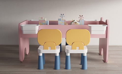 Modern Children's Table and Chair Children's Study Table and Chair Children's Game Table and Chair Children's Building Blocks Table 3d model