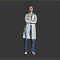 Man In White Coat With Stethoscope Standing With Arms Crossed On Gray Background